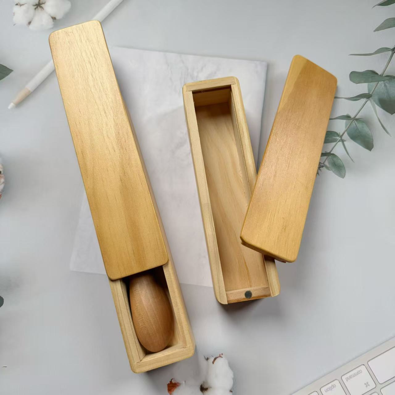 Beech Wood Chopstick Storage Box, Pull-Out Single-Person Cutlery Box, Portable Spoon and Chopstick Packaging Box, Wooden Cutlery Box