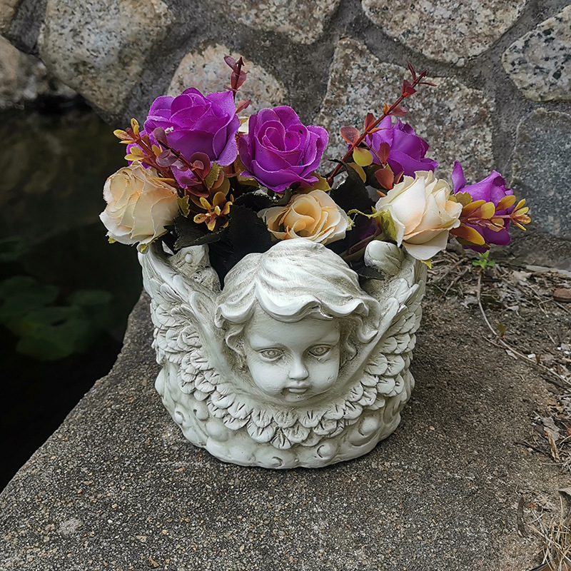 Cruz-frontera jardín al aire libre artesanía de resina Ángel maceta suculenta decoración Europea escultura creativa
