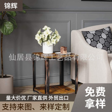 来图定制美式仿古咖啡桌客厅沙发边几两层正方形桌双层置物架