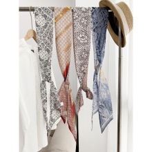 韩版渐变花卉丝巾薄款雪纺窄长巾夏季透气护颈长条围巾女丝绸多款