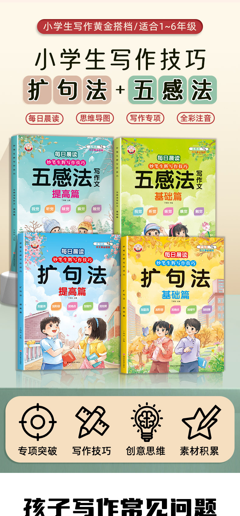 小学五感法写作技巧扩句法一二三年级看图写话扩句法每日晨读训练-阿里巴巴