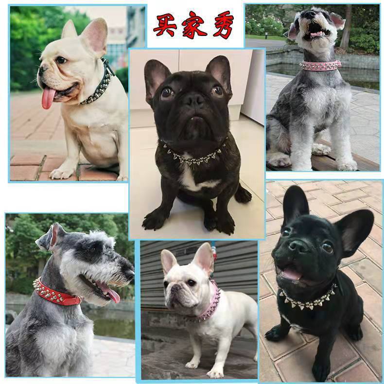 Collar de mascotas remaches PU cuero cabeza redonda anti-mordura cool punk viento artículos de mascotas felinos collar de fábrica de perros stock