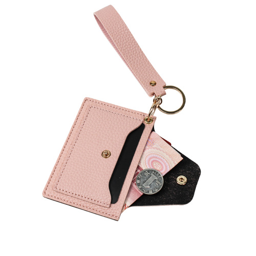 Factory direct sales new creative hand hanging card holder with lychee pattern fashion simple ID card holder student small wallet