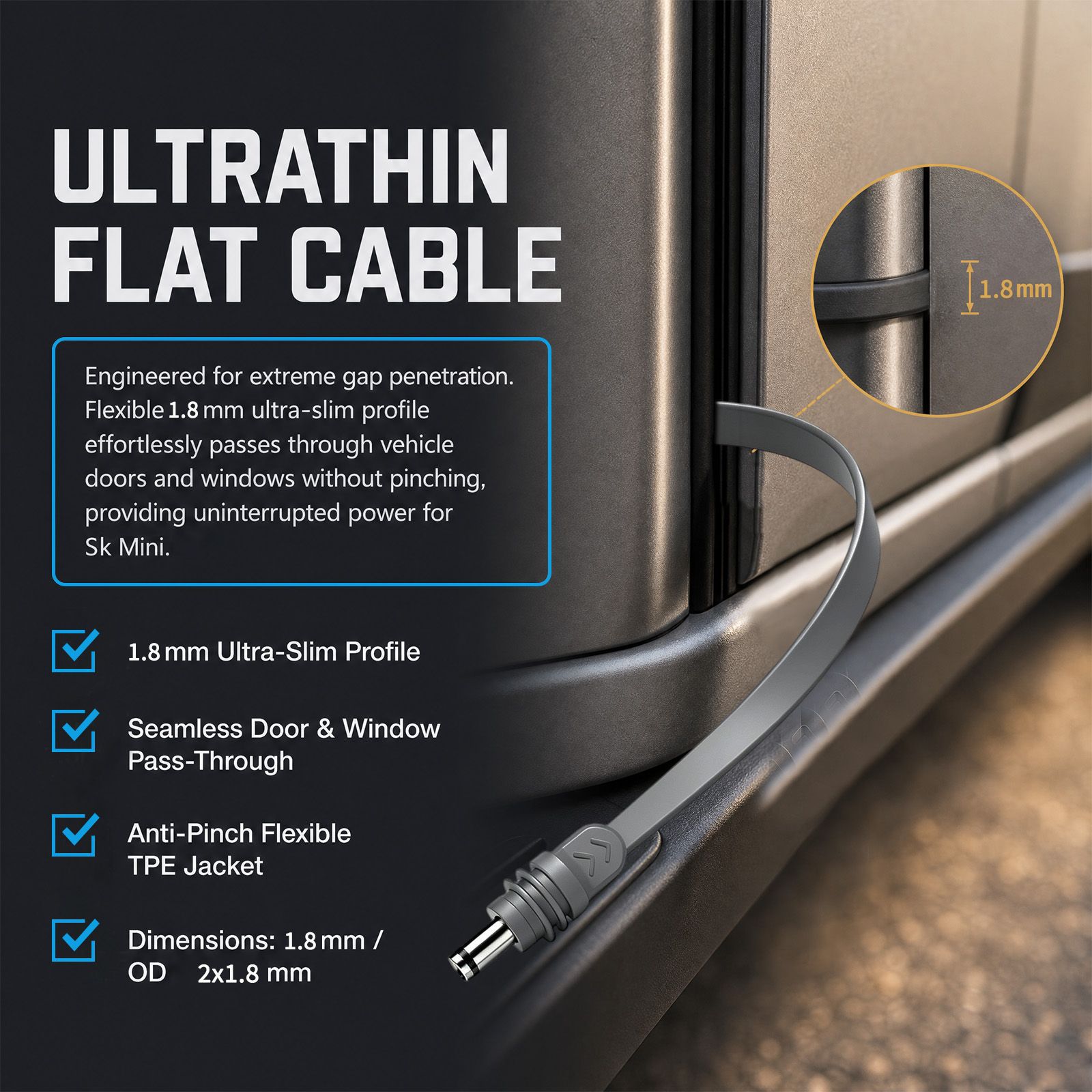 Starlink Mini flat extension cable for RV doors and windows
