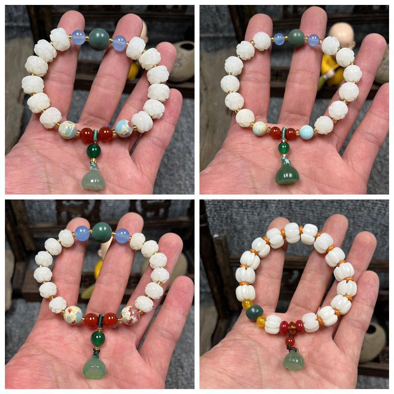 Faxi Pumpkin Lotus Beads White Jade Bodhi Seed Buddha Beads Bracelet Women's Handheld Rosary Beads Good Luck Bracelet Car Pendant Accessories Faxi Pumpkin Lotus Beads White Jade Bodhi Seed Buddha Beads Bracelet Women's Handheld Rosary Beads Good Luck Bracelet Car Pendant Accessories