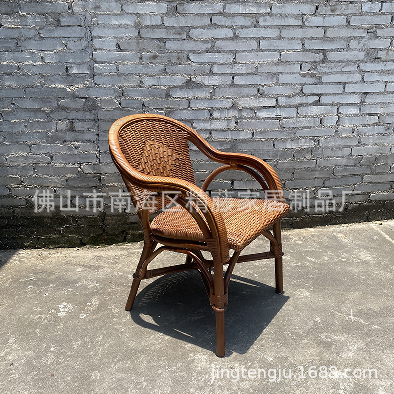 Real Rattan Woven Leisure Chair Coffee Table Two-Piece Set B&B Cafe Armrest Rattan Chair Coffee Table Living Room Leisure Table and Chairs
