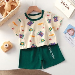 新しい子供服半袖スーツ子供用ショーツ女の子夏ワンピース男の子Tシャツツーピースベビー服幼児
