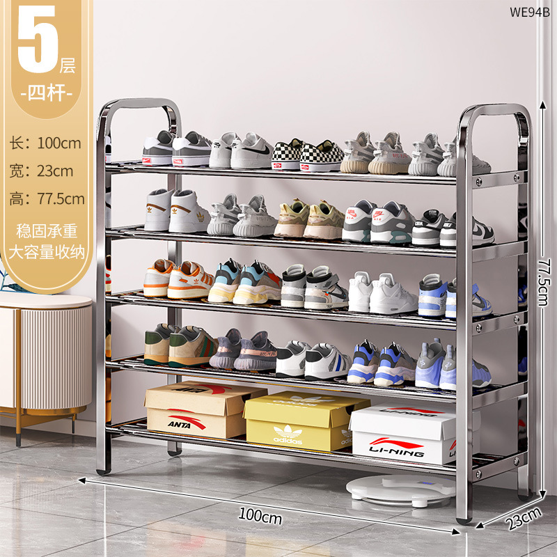 Estante de zapatos simple de acero inoxidable estante de almacenamiento de zapatos interior multicapa doméstico puerta de alquiler de dormitorio armario de zapatos económico