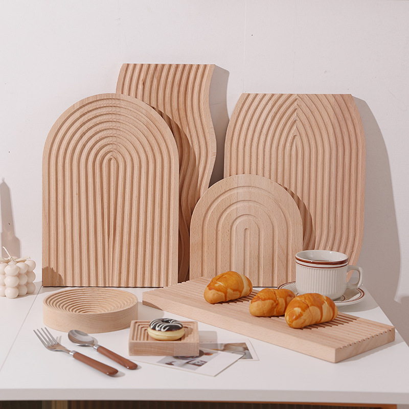 Water Wave Wooden Bread Board Ins Style Aroma Plate Wave Pattern Breakfast Plate Wooden Cutting Board Home Beech Wood Tray
