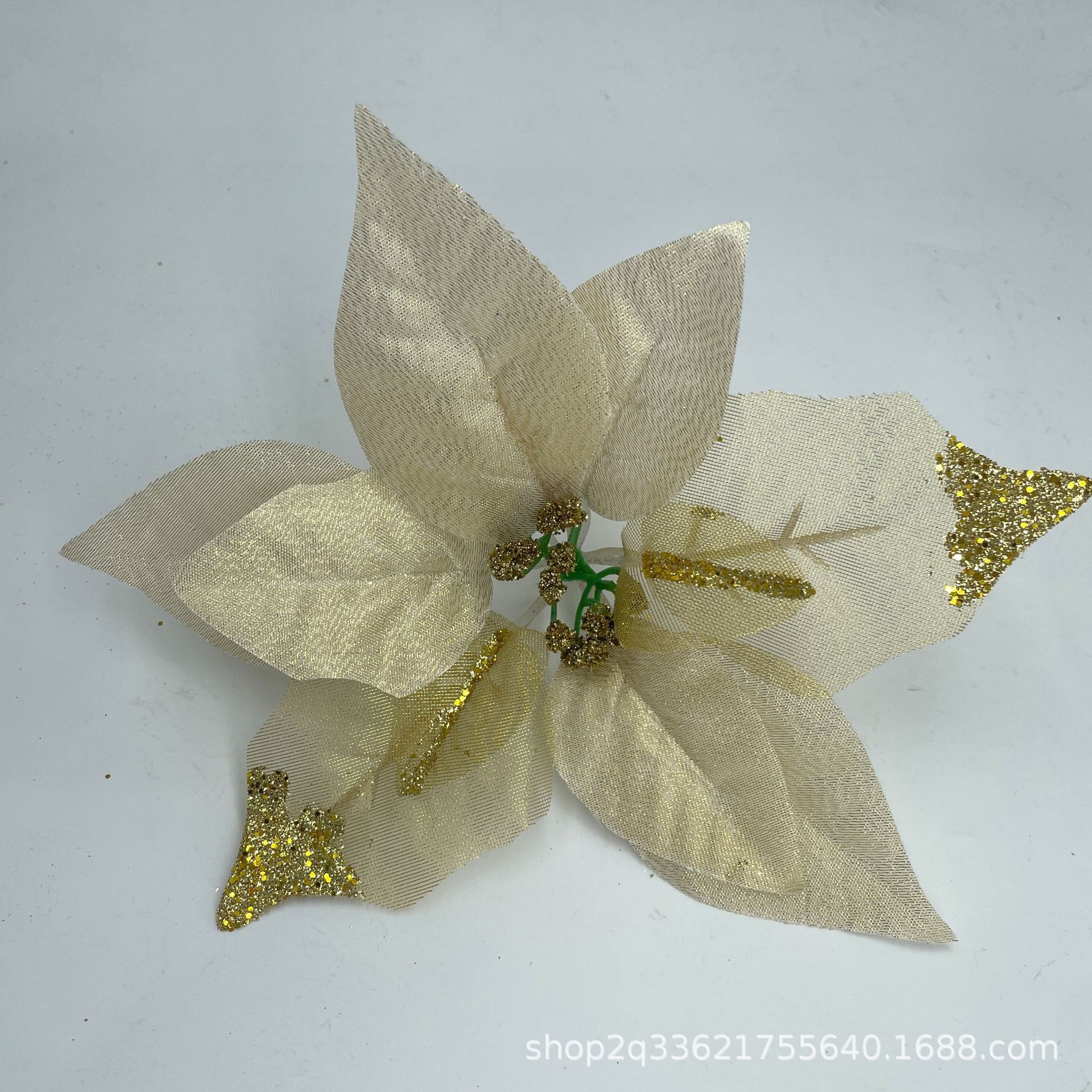 Decoración de flores de Navidad de imitación de flores accesorios de polvo de oro decoración de tela de tres capas con estampado de oro decoración brillante de ensueño image 3