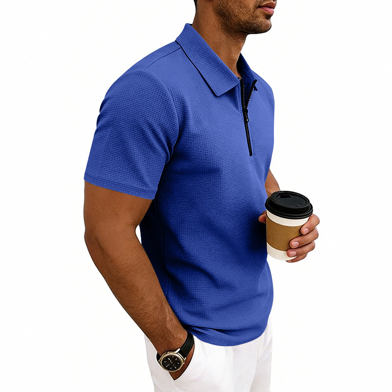 Herren Polohemd Waffelstrick Kurzarm Freizeit Sommer Shirt_voghion.com