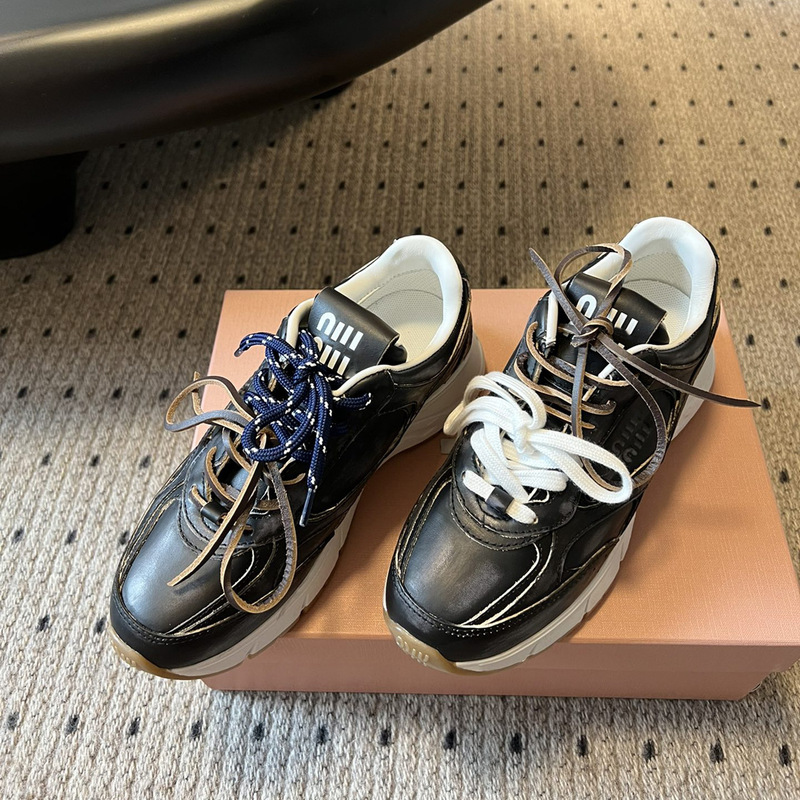 2025 新レトロカラーラビングダッドシューズ女性 MIU 共同ブランド道徳トレーニングシューズカラーダブルレースアップ厚底スポーツシューズ|undefined