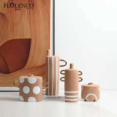 北歐輕奢莫蘭迪幾何造型花瓶組合樣板房別墅客廳插花電視櫃裝飾品