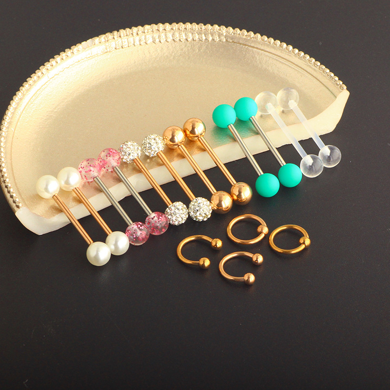 Rose Gold 16Pcs Stainless Steel Nipple Ring Set with Safety Lock Design Body Piercing Jewelry detail image 12