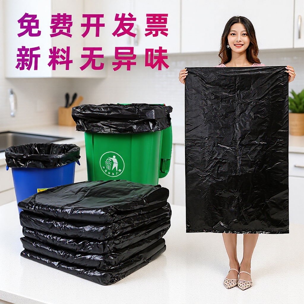 加厚大号垃圾袋大量批发 一次性物业清洁平口袋 商用黑色塑料桶袋