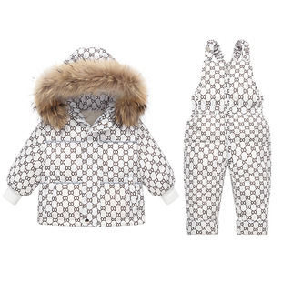 Baby's Down Jacket Boys' Suit Children's Two-Piece Suit Girls' Strap Young Children's Western Style Thickened Jacket