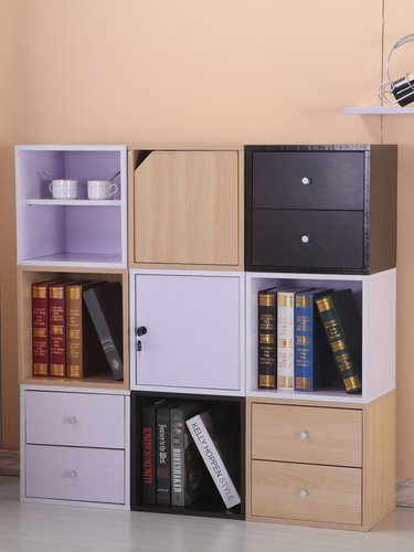 Bookshelf with door, grid cabinet, freely combinable square cabinet, storage cabinet under the stairs, lockable, heavy-duty