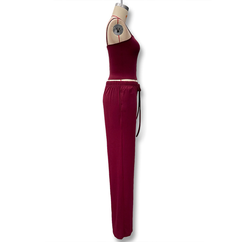 Women's Slim Fit Camisole Vest And Drawstring Trouser Pant Set_voghion.com