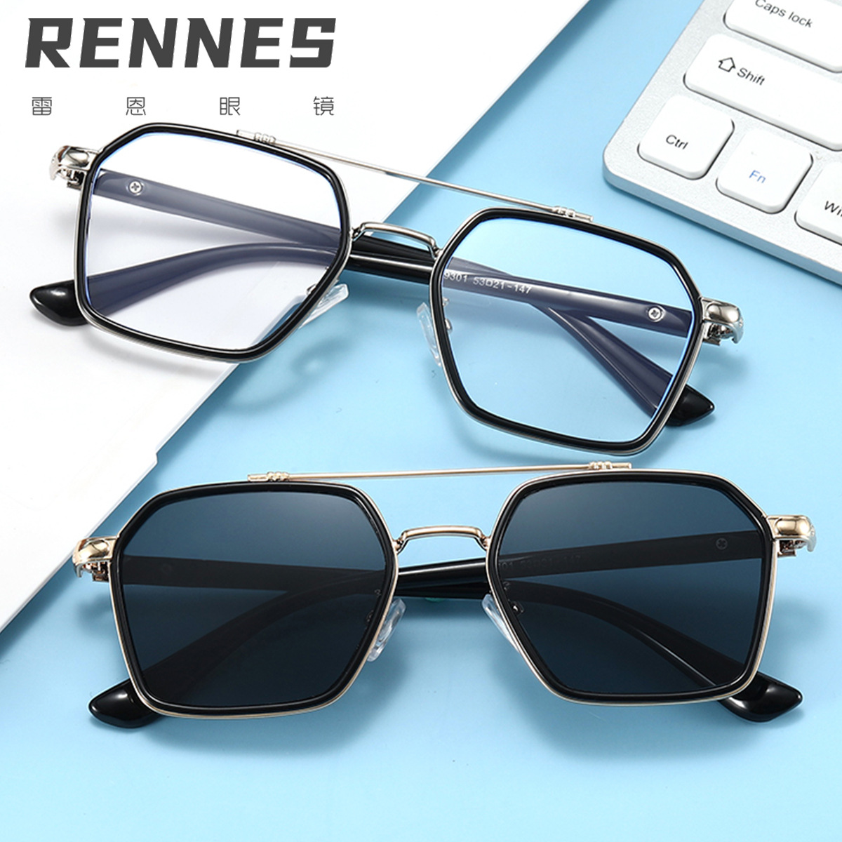 2021 vintage metal doble haz hombres y mujeres gafas de sol marco grande gafas piloto marco Chen Weiting mismo estilo 9301