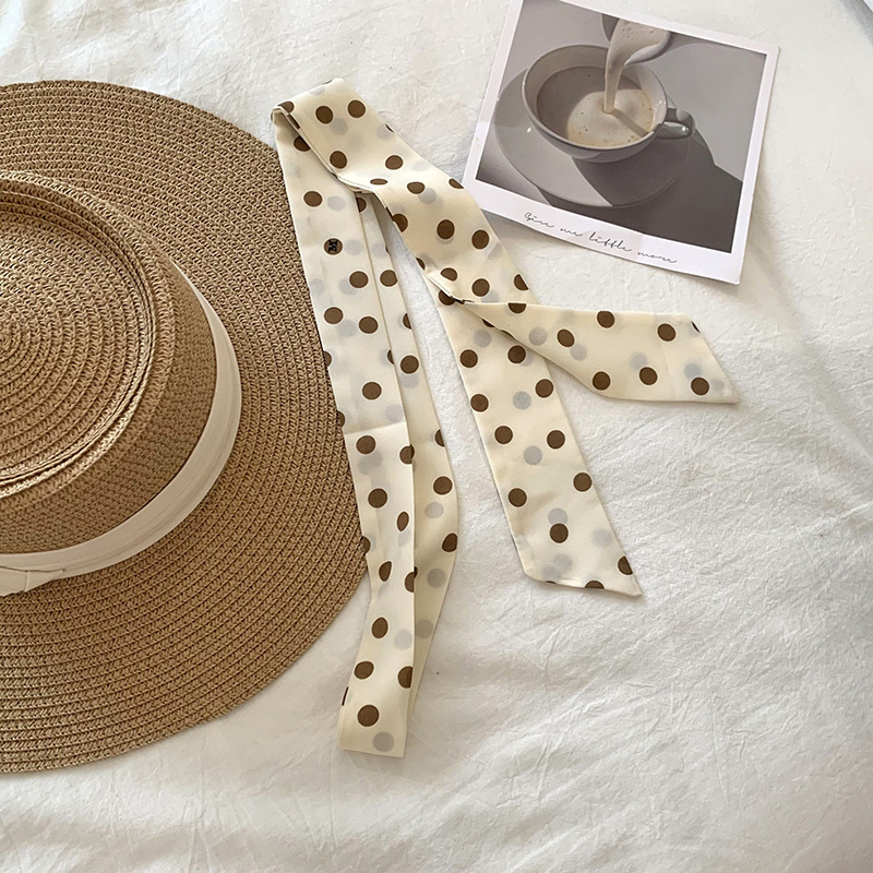 Bufanda de seda pequeña de lunares versión coreana femenina de todo fósforo ins bufanda de esquina larga y estrecha se puede combinar con bolso, camisa, cinta, cinta