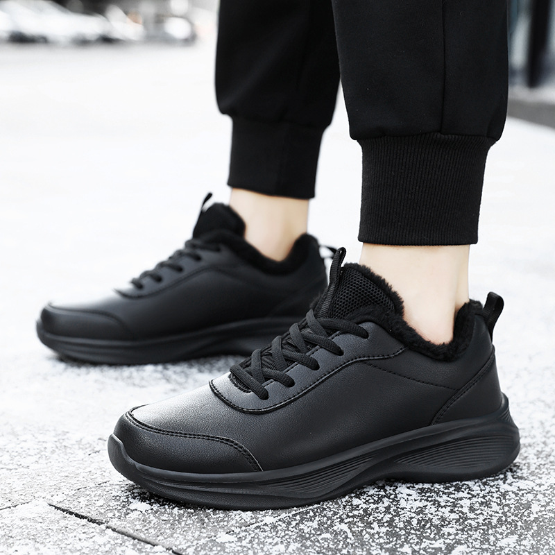 Zapatillas de otoño, cuero para mujer, suela gruesa impermeable, cómoda, cocina KFC completamente negra, antideslizante, zapatos de mujer de trabajo