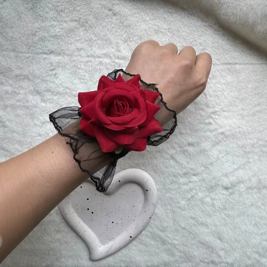 Nueva flor de muñeca de encaje negro Lolita vestido de rosa rojo vino niña bailando muñeca decoración rosa image 1