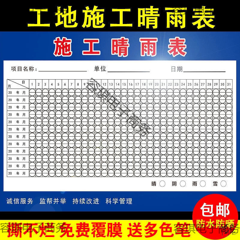 工地晴雨表建筑工程贴纸道路办公室挂图海报墙贴上墙天气预报送笔