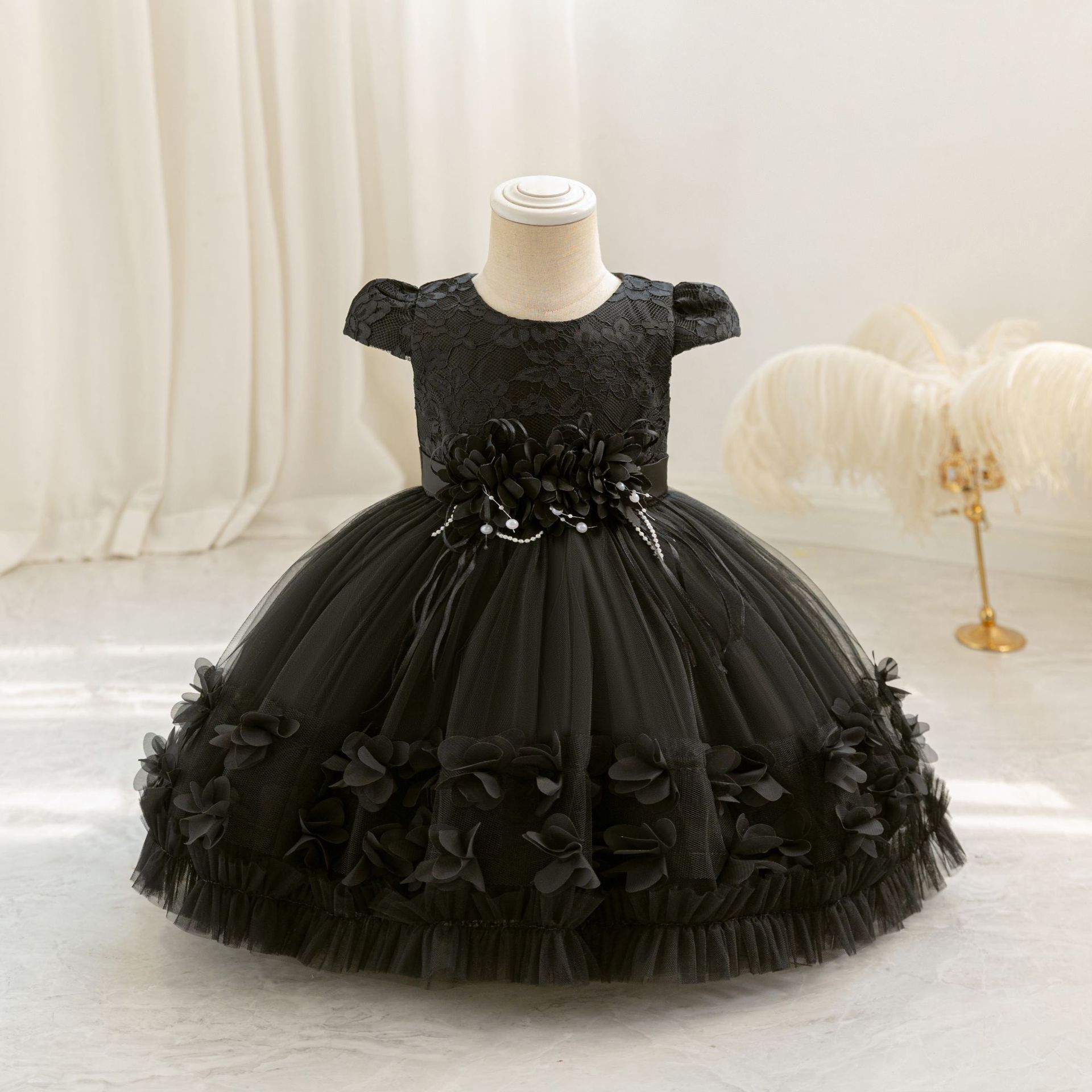 Vestidos de niña de alta calidad para cumpleaños, vestidos de noche, vestidos de princesa, vestidos de niña de las flores para el primer cumpleaños, existencias listas para envío transfronterizo, novedad de 2025