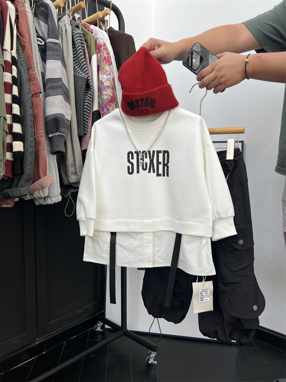 American hip-hop style autumn boys' letter  two-piece spliced shirt hoodie children's hooligan handsome street dance_voghion.com