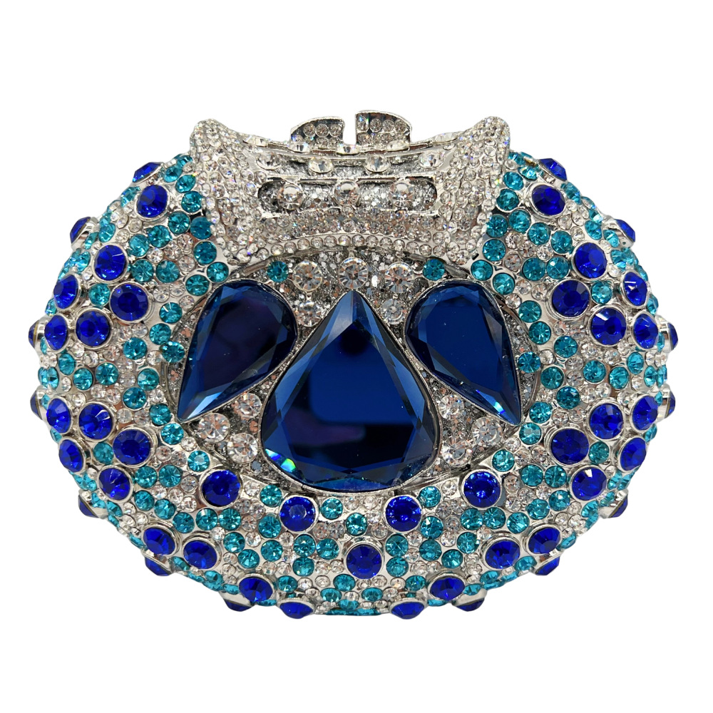 Túi clutch nữ đính đá pha lê dạ tiệc, thiết kế rỗng kim cương, kèm dây xích đeo vai — Màu đỏ, Màu xanh ngọc, Màu xanh đậm, Màu bạc xanh lam