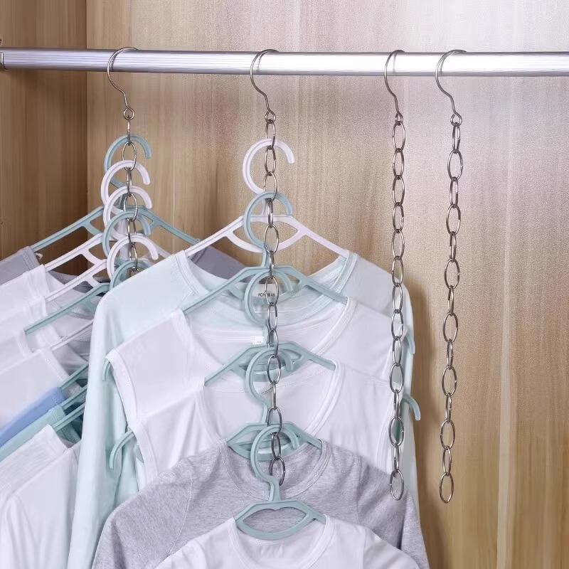 ステンレスワードローブ収納チェーン多機能収納省スペースアーティファクトフック洋服ラック寝室の洋服ラック乾燥チェーン|undefined