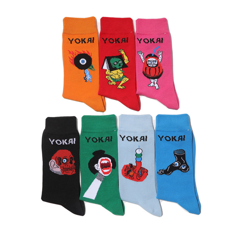 Male Japanese Monster Animation Socks Female Cotton Monster Story Sock Cartoon Personality Trend Boat Socks-5Prs 33 Undefined