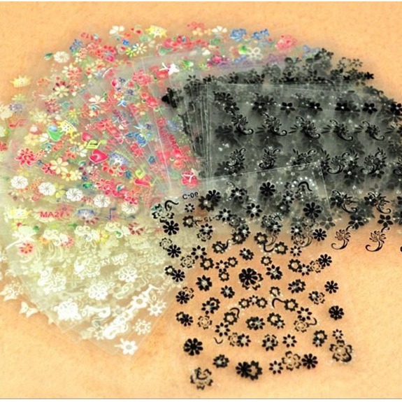 Foreign trade 3D nail art decals set 30/50 gilded adhesive 3d stereo nail stickers black and white color nail stickers