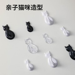 Japanese cartoon cat tail hook without drilling, transparent adhesive hooks for kitchen and bathroom, minimalist cute meow hooks, 2-pack