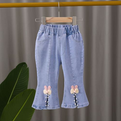 INS Korea Children's Apparel 2024 Spring and Autumn Medium and Small Girls' Bell Bottom Jeans Elastic Pants Stylish Pants
