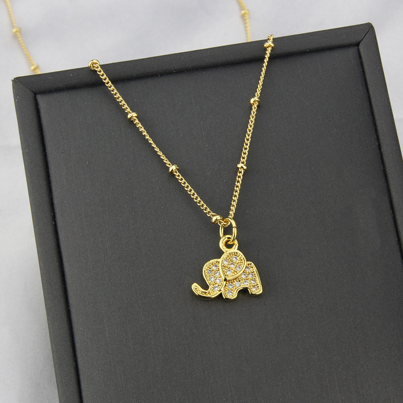 new diamond golden elephant pendant copper gold-plated necklace