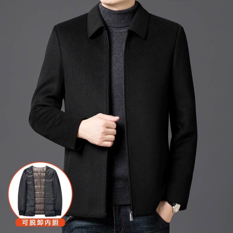 Duck down Removable Lining Double-Sided Wool Jacket Men's Double-Sided Woolen Outwear Middle-Aged Woolen Short Outwear
