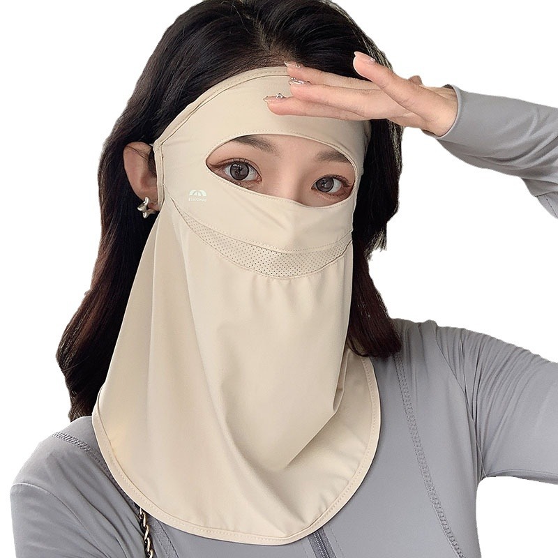 Protector solar de seda de hielo, máscara facial, señoras, verano, ciclismo al aire libre, velo de sombra de cara completa, orejas colgantes, cara transpirable, Gini