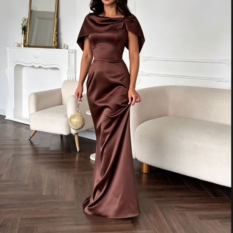 Spring 2026 European and American Amazon Slim-Fit Satin Long Dress for Wedding Guests and Hosts, Luxurious Evening Wear Spring 2026 European and American Amazon Slim-Fit Satin Long Dress for Wedding Guests and Hosts, Luxurious Evening Wear