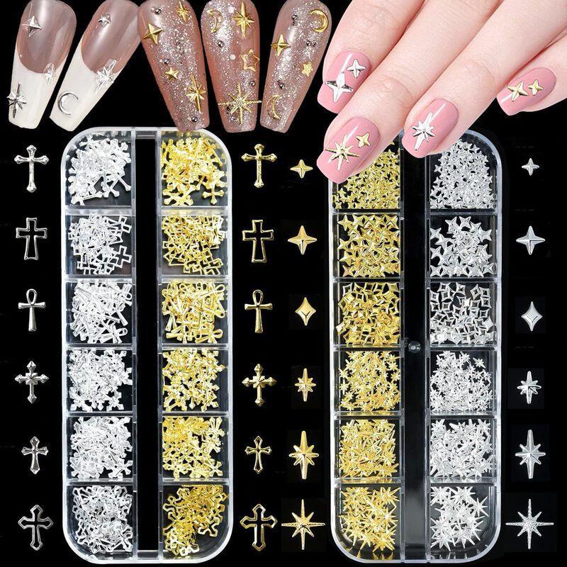 Cross-Border Gold and Silver Nail Art Rivets Cross Star Nail Art Jewelry Star Dot Rivets Metal Nail Accessories