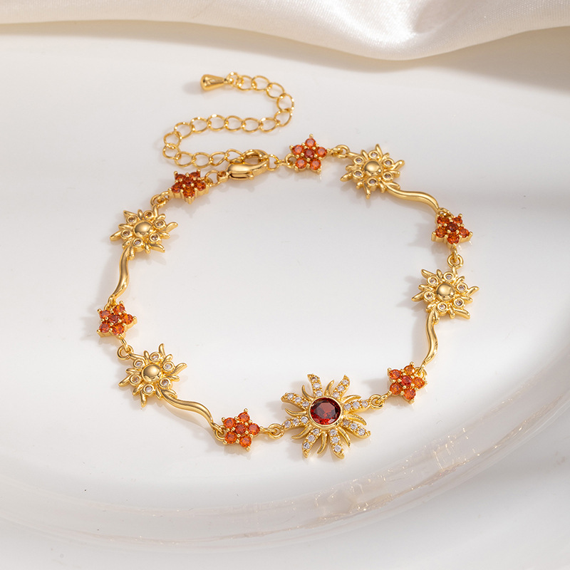 Nueva pulsera de sol de bronce, flores de color, zircon, lujo ligero, nicho universal, pulsera de moda transfronteriza, mujer image 11