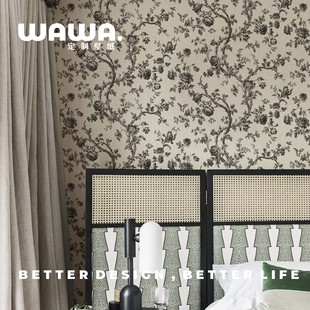 Twig small flower vintage wallpaper mid-ancient French background wallpaper American seamless wall cloth branches Vine rose wallpaper mural