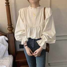 韩国春季新款韩国设计感泡泡袖宽松衬衫女设计感港风百搭洋气上衣