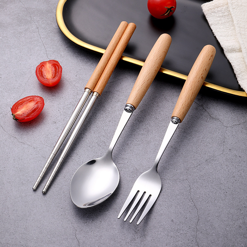 Promotional Stainless Steel Christmas Children's Holiday Gift Spoon Fork Chopsticks Wooden Handle Tableware Portable Set Wholesale Promotional Stainless Steel Christmas Children's Holiday Gift Spoon Fork Chopsticks Wooden Handle Tableware Portable Set Wholesale