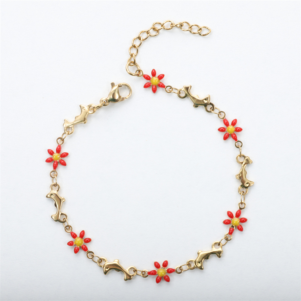 304 Stainless Steel Chain Material Pastoral Flower 304 Stainless Steel Bracelets In Bulk