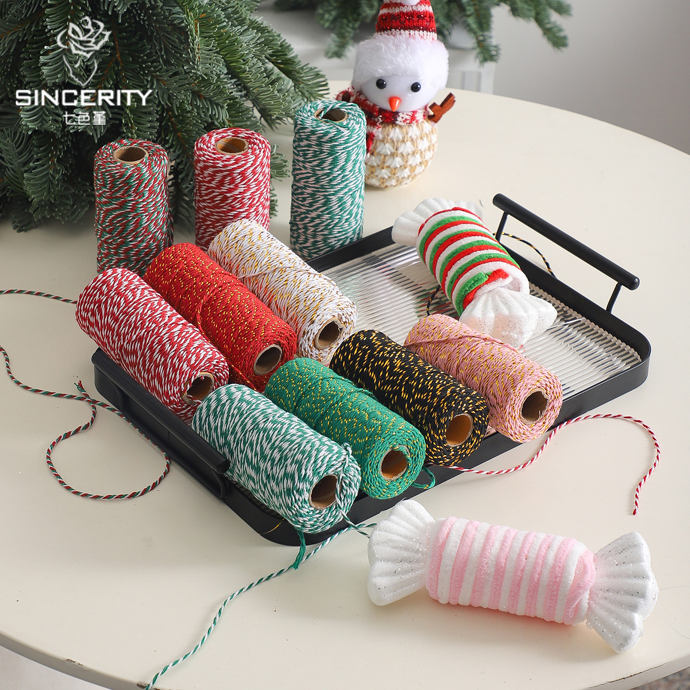 Cuerdas de algodón de dos colores de siete colores de navidad, cuerdas de regalo de embalaje de flores, flores de embalaje de regalos, florista DIY hecha a mano