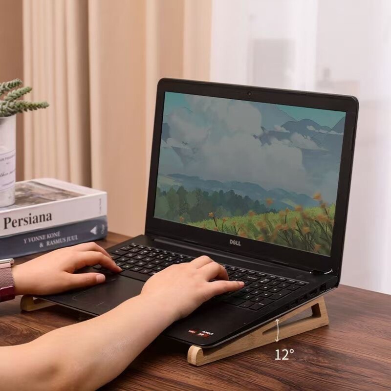 Laptop Stand for Cooling, Portable Wooden Computer Stand, Desktop Storage and Placement, Height-Adjustable Home Storage Rack