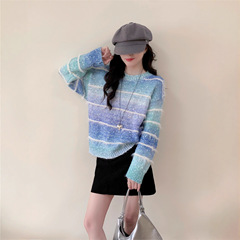 彩虹渐变色软糯毛衣女洋气减龄秋冬2025新款宽松超好看针织衫上衣