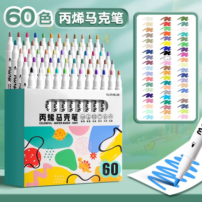 Marcador acrílico pluma de graffiti para niños Goo tarjeta pluma DIY pintura acrílica impermeable pintado a mano sin decoloración cepillo 24 colores