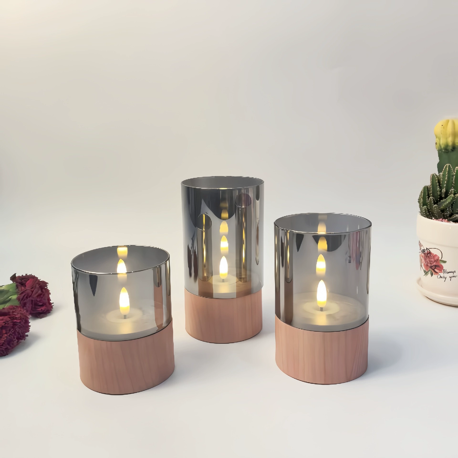 Трансграничная новая имитация цементного стекла свечи светильник из дерева цвет электронной свечи светильник для дома свадебная свеча украшения